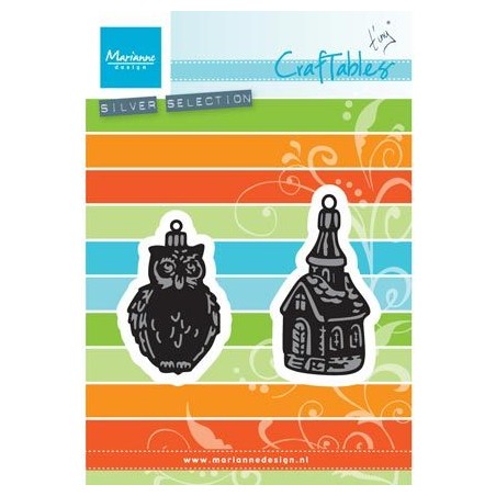 (CR1381)Craftables stencil Tiny's ornaments church & owl