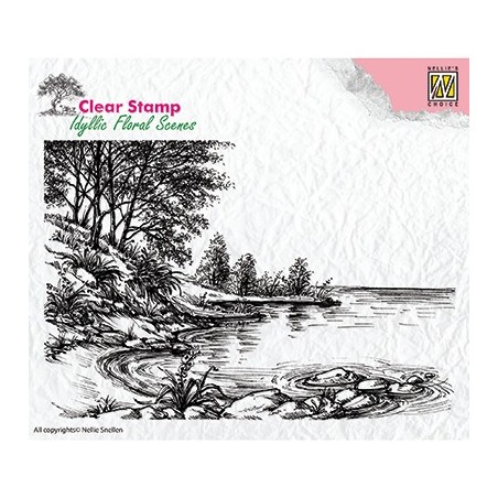 (IFS006)Nellie's Choice Clear Stamp idyllic floral scene Waters edge