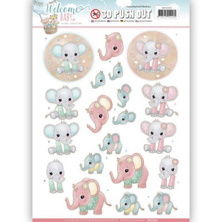 (SB10263)3D Pushout - Yvonne Creations - Welcome Baby - Little Elephants