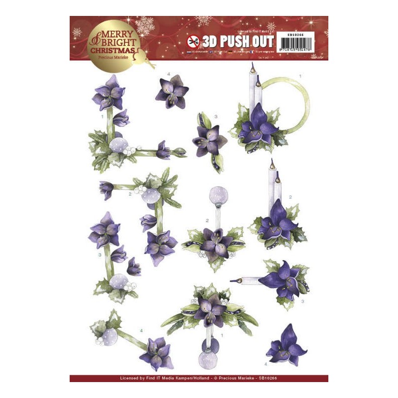 (SB10266)3D Push Out - Precious Marieke - Merry and Bright Christmas - Amaryllis in Purple