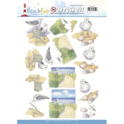 (SB10271)3D Push Out - Jeanine's Art - Beach Fun - Seagulls