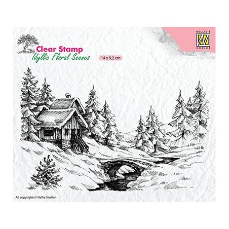 (IFS009)Nellie's Choice Clear Stamp idyllic floral scene Winter scene-1