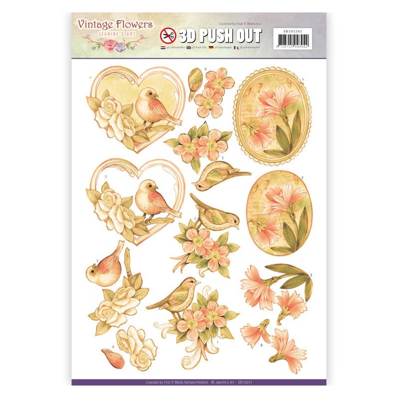 (SB10241)3D Pushout - Jeanine's Art - Vintage Flowers - Pale Vintage