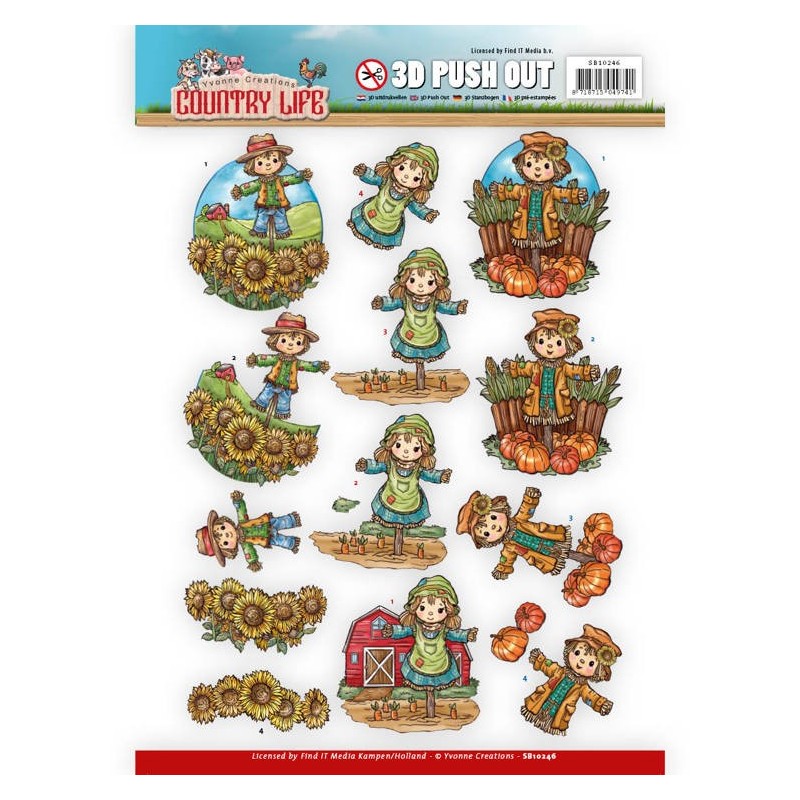 (SB10246)3D Push Out - Yvonne Creations Country Life Scarecrow