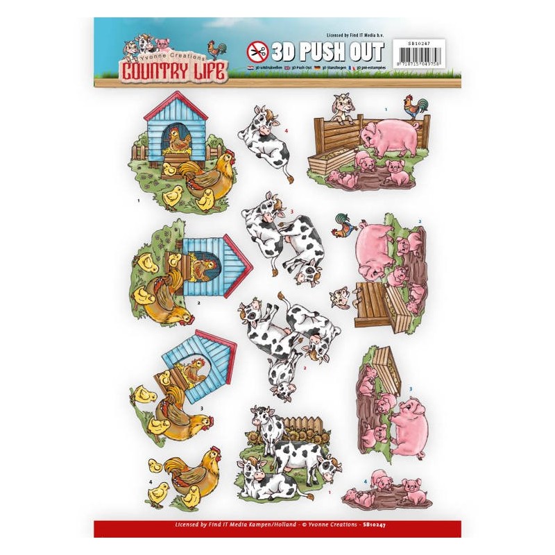 (SB10247)3D Push Out - Yvonne Creations Country Life Farm Animals