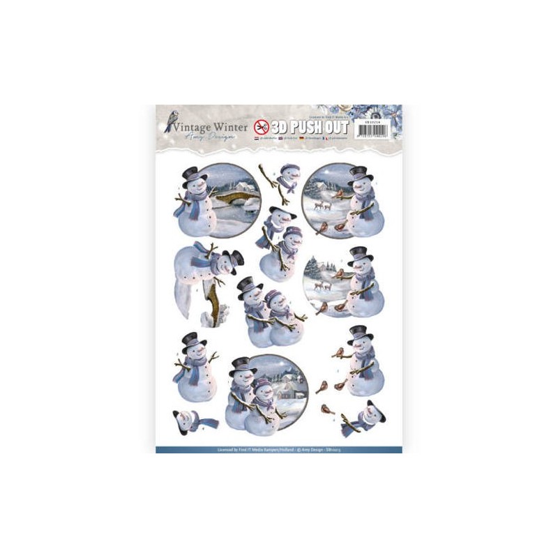 (SB10214)3D Pushout- Amy Design - Vintage Winter - Snowman