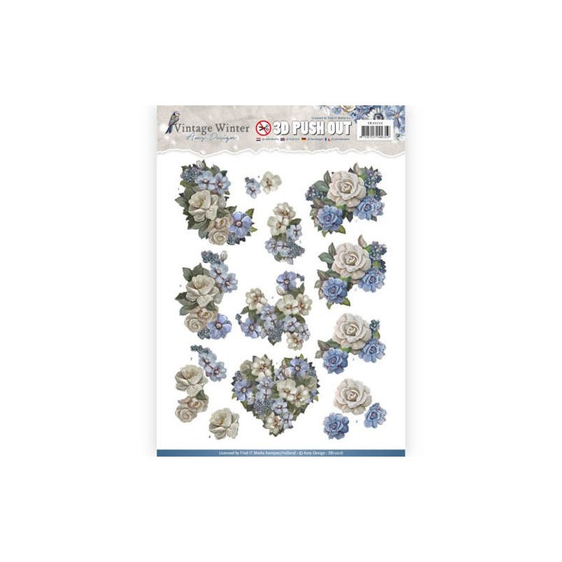 (SB10216)3D Pushout- Amy Design - Vintage Winter - Winter Flowers