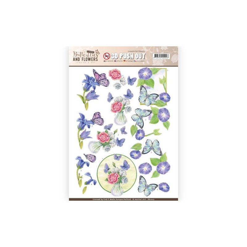 (SB10217)3D Push Out - Jeanine's Art - Classic Butterflies and Flowers - Butterflies on blue flowers