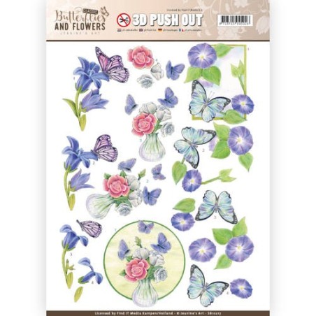 (SB10217)3D Push Out - Jeanine's Art - Classic Butterflies and Flowers - Butterflies on blue flowers