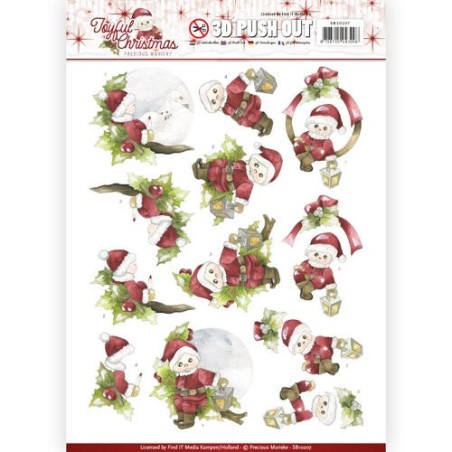 (SB10207)3D Pushout - Precious Marieke - Joyful Christmas - Santa on branch