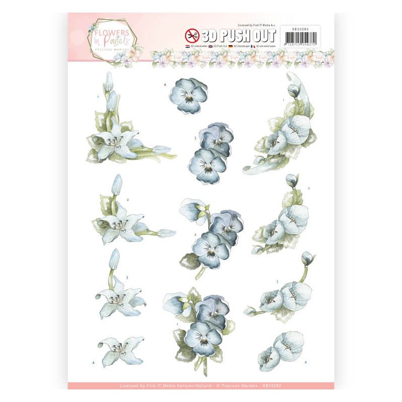 (SB10282)3D Pushout - Precious Marieke - Flowers in Pastels - True Blue