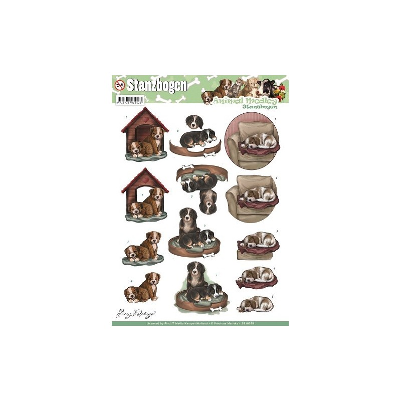 (SB10025)3D Pushout - Amy Design - Animal Medley - Dogs