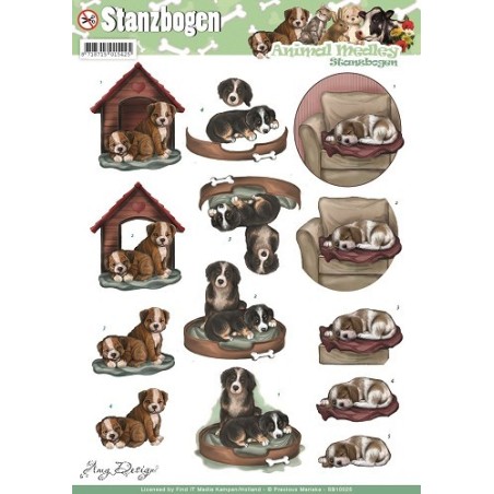 (SB10025)3D Pushout - Amy Design - Animal Medley - Dogs