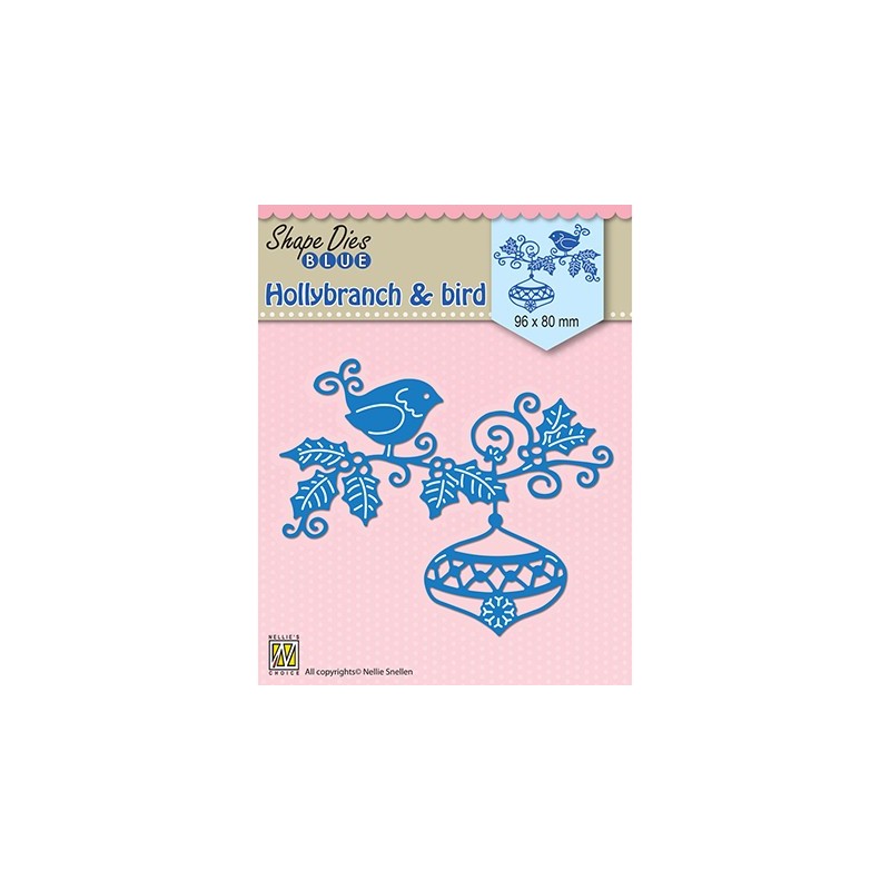 (SDB064)Nellie's Shape Dies Blue Holly branch, bauble & bird