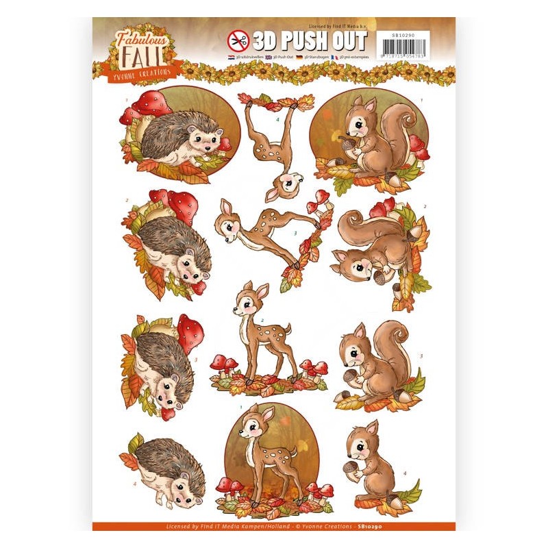 (SB10290)3D Push Out - Yvonne Creations - Fabulous Fall - Fabulous Animals