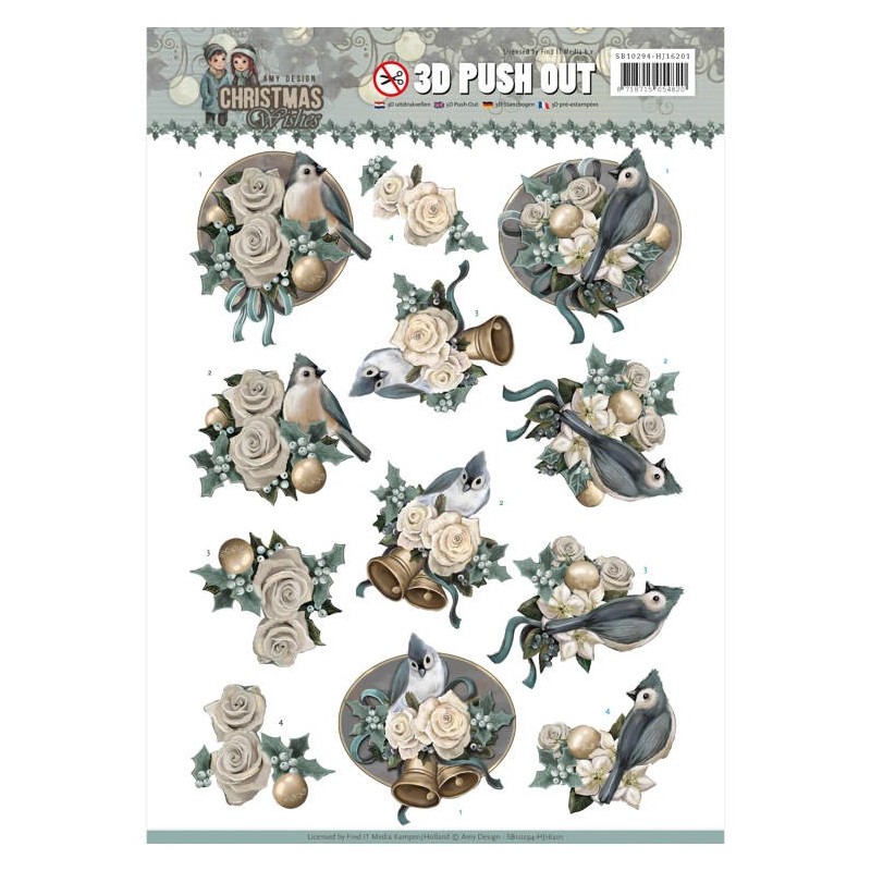 (SB10294)3D Pushout - Amy Design - Christmas Wishes - Birds and Bells