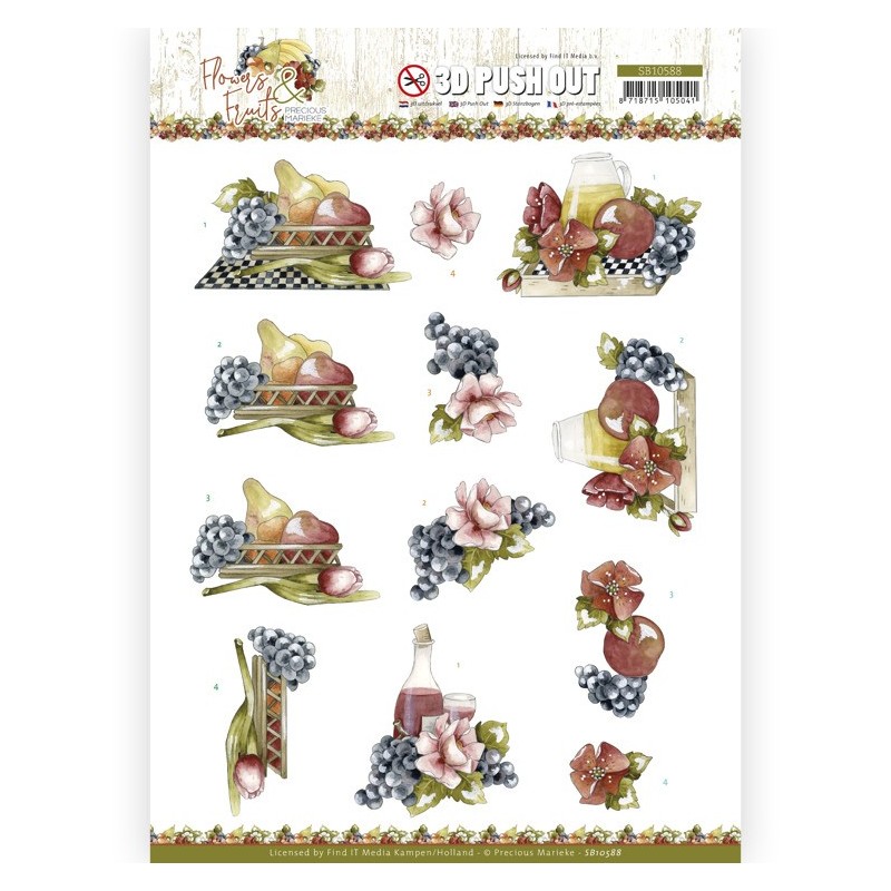 (SB10588)3D Push Out - Precious Marieke - Flowers and Fruits - Flowers and Grapes