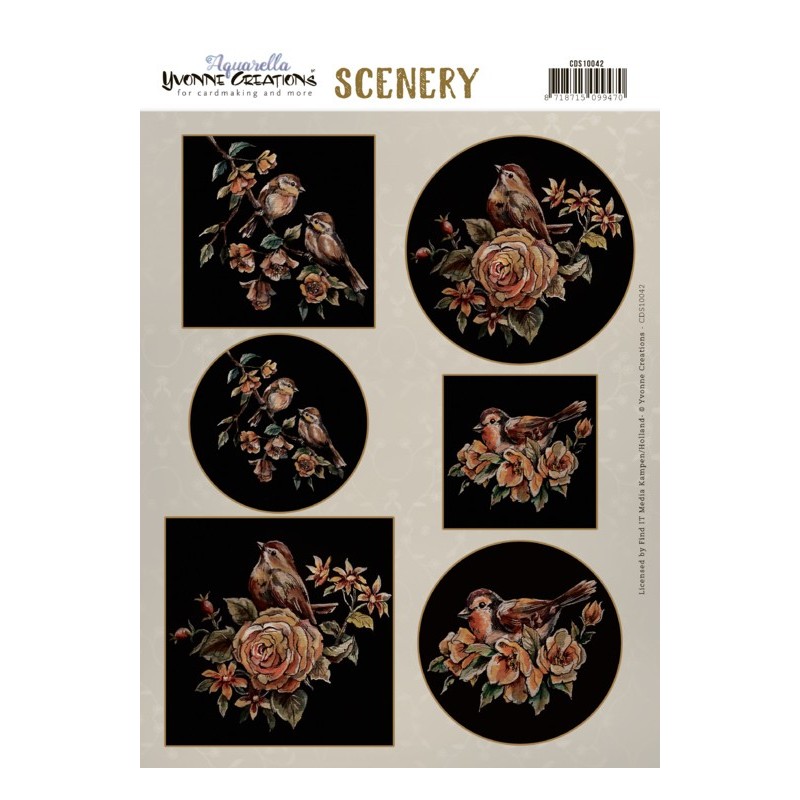 (CDS10042)Scenery - Yvonne Creations - Aquarella - Golden Birds