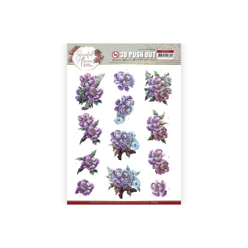 (SB10623)3D Push Out - Yvonne Creations - Graceful Flowers - Purple Flowers Bouquet