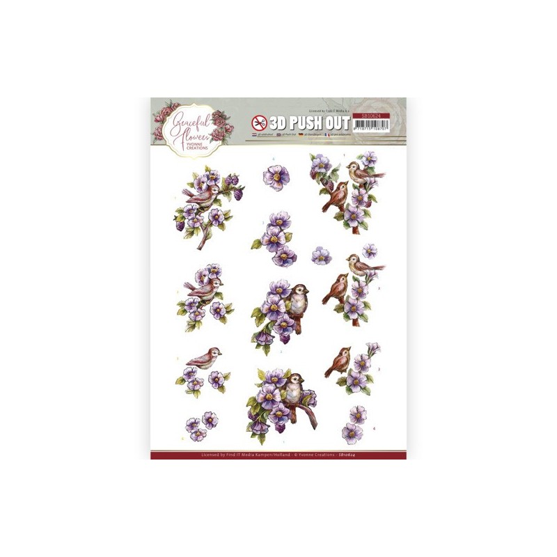 (SB10624)3D Push Out - Yvonne Creations - Graceful Flowers - Birds and Blackberries