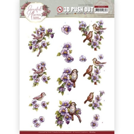 (SB10624)3D Push Out - Yvonne Creations - Graceful Flowers - Birds and Blackberries