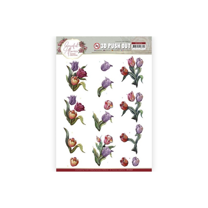 (SB10626)3D Push Out - Yvonne Creations - Graceful Flowers - Colourful Tulips