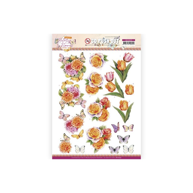 (SB10639)3D Push Out - Jeanine's Art - Perfect Butterfly Flowers - Orange Rose