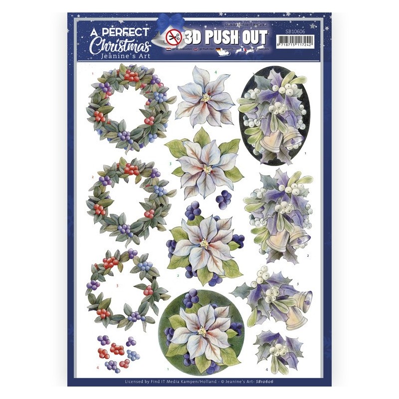 (SB10606)3D Push Out - Jeanine's Art - A Perfect Christmas - Purple Christmas Flowers