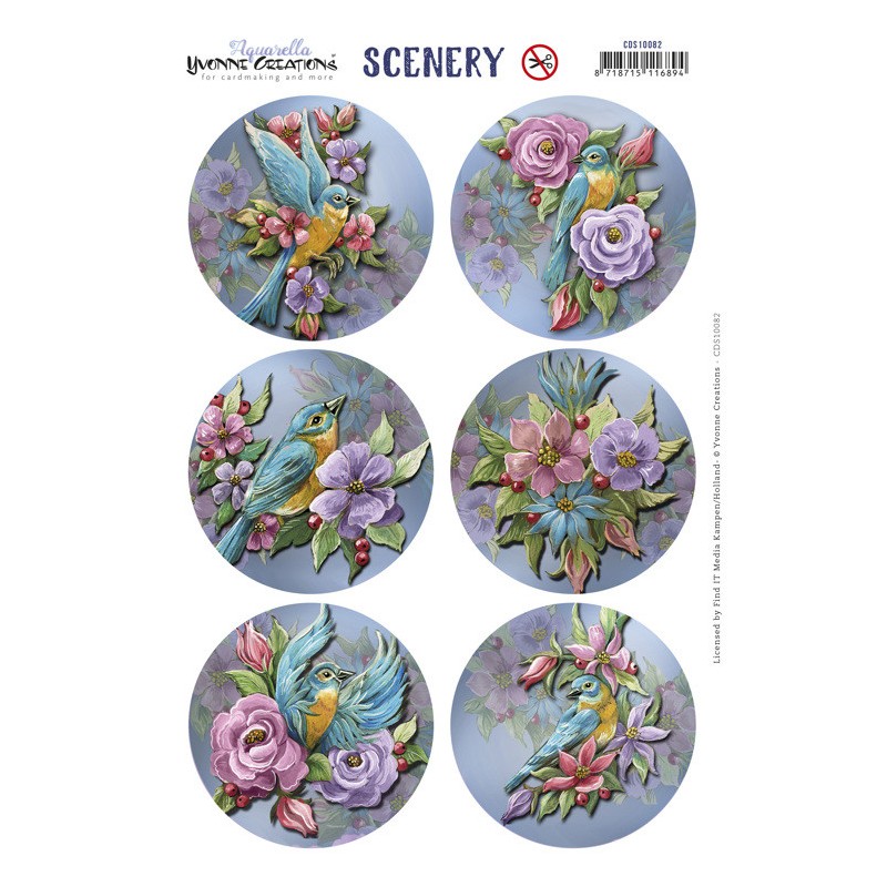 (CDS10082)Scenery - Yvonne Creations - Aquarella - Birds and Flowers Round