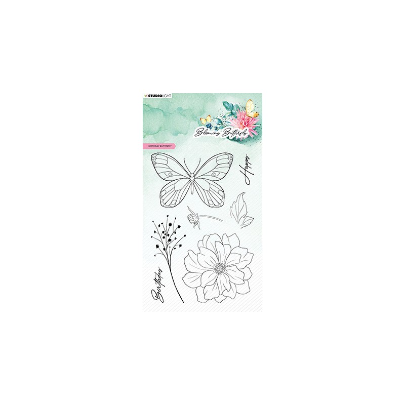 (SL-BB-STAMP360)Studio light clear stamp Birthday butterfly Blooming Butterfly nr.360