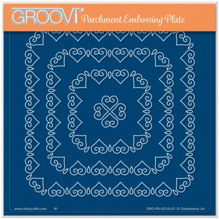 (GRO-PA-42318-03)Groovi Plate A5 NESTED SQUARES LACE HEART FRAMES