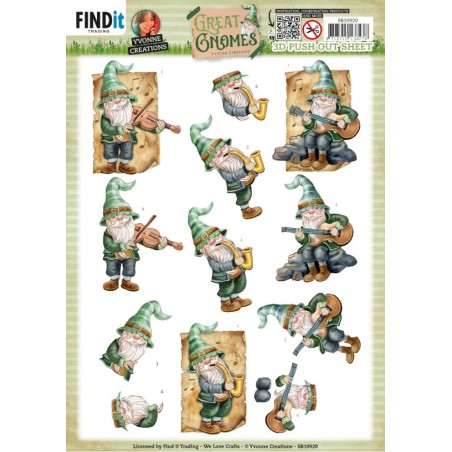 (SB10920)3D Push Out - Yvonne Creations - Great Gnomes - Music Gnomes