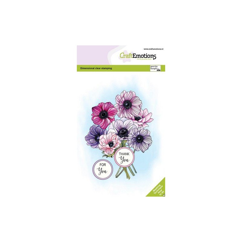 (1362)CraftEmotions clearstamps A6 - Bouquet anemones and seal label