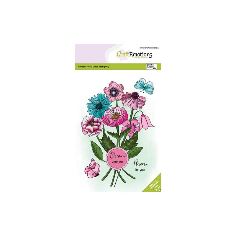 (1363)CraftEmotions clearstamps A6 - Bouquet flower mix and seal label