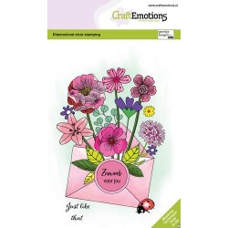 (1364)CraftEmotions clearstamps A6 - Bouquet in envelope and seal label