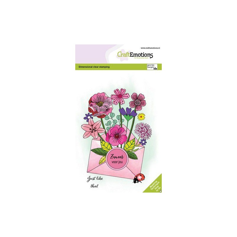 (1364)CraftEmotions clearstamps A6 - Bouquet in envelope and seal label