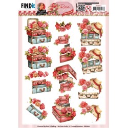 (SB10934)3D Push Out - Yvonne Creations - Rose Decorations - Rose Suitcase