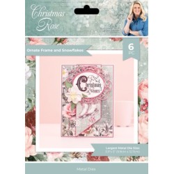 (S-CR-MD-OFSN)Crafter's Companion Christmas Rose Metal Die Ornate Frame and Snowflakes