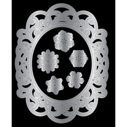 (S-CR-MD-OFSN)Crafter's Companion Christmas Rose Metal Die Ornate Frame and Snowflakes