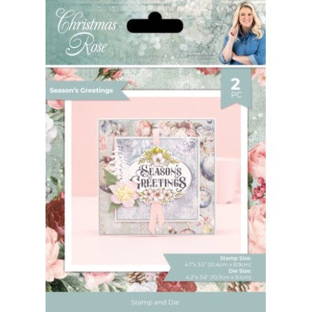 (S-CR-STD-SEGR)Crafter's Companion Christmas Rose Stamp & Die Seasons Greetings