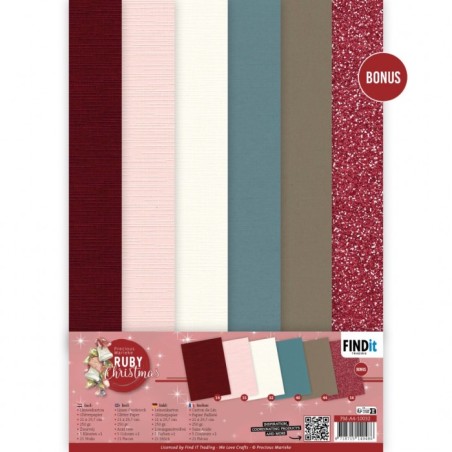 (PM-A4-10032)Linen Cardstock Pack - Precious Marieke - Ruby Christmas - A4