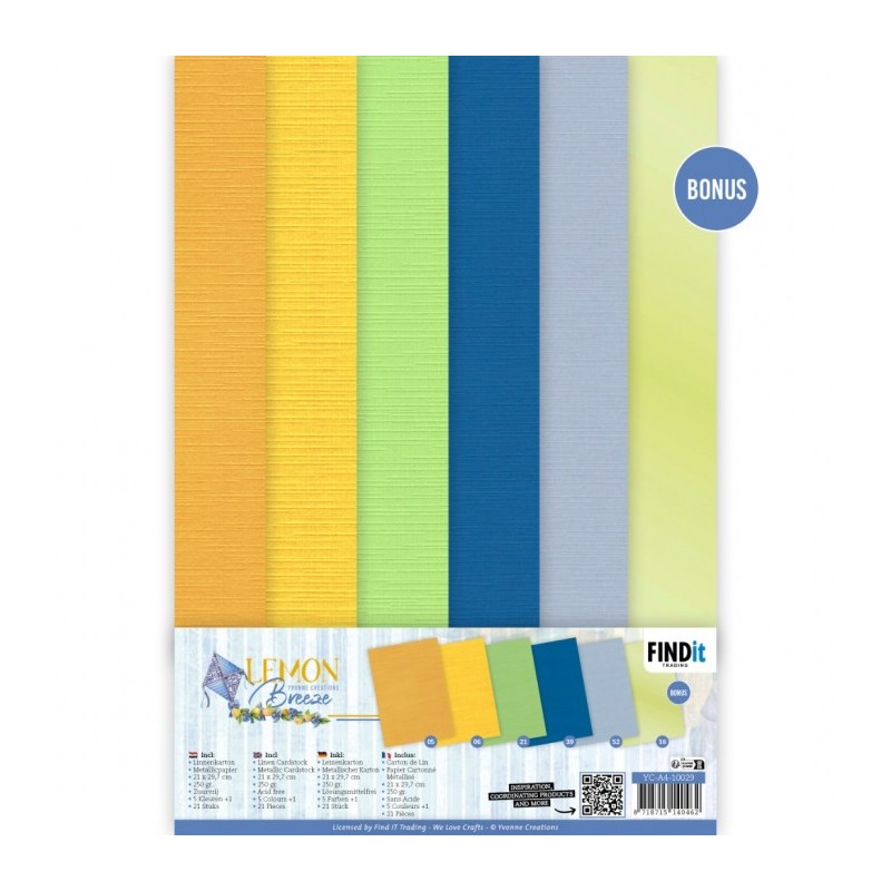 (YC-A4-10029)Linen Cardstock Pack - Yvonne Creations - Lemon Breeze - A4