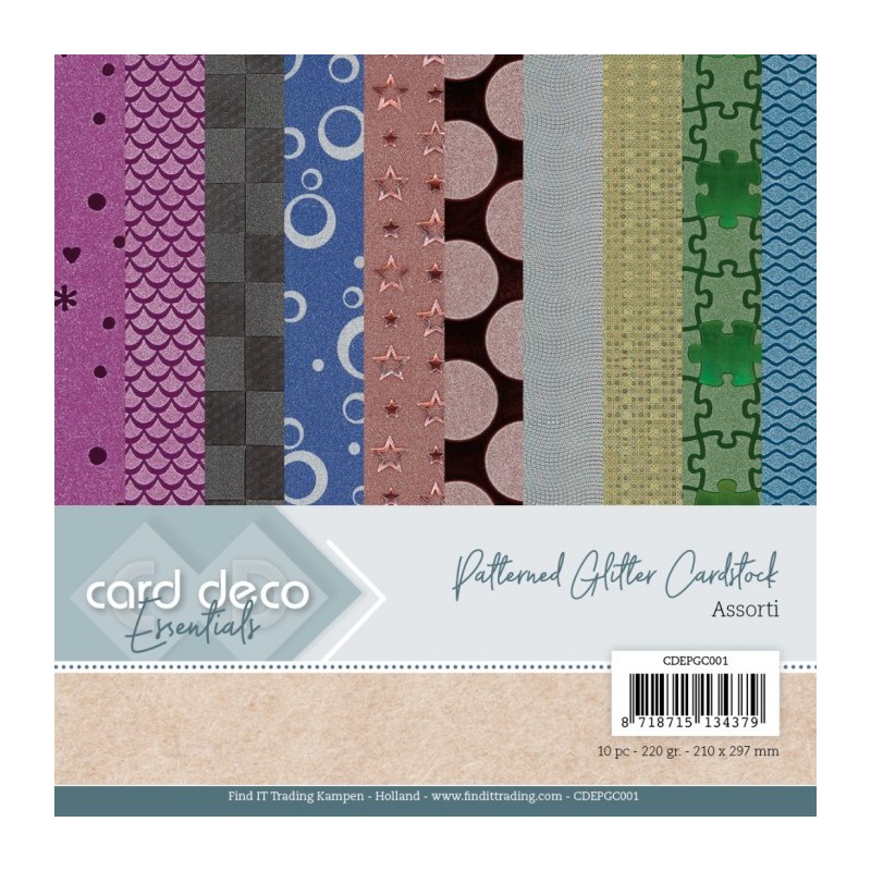 (CDEPGC001)Card Deco Essentials - Patterned Glitter Cardstock A4