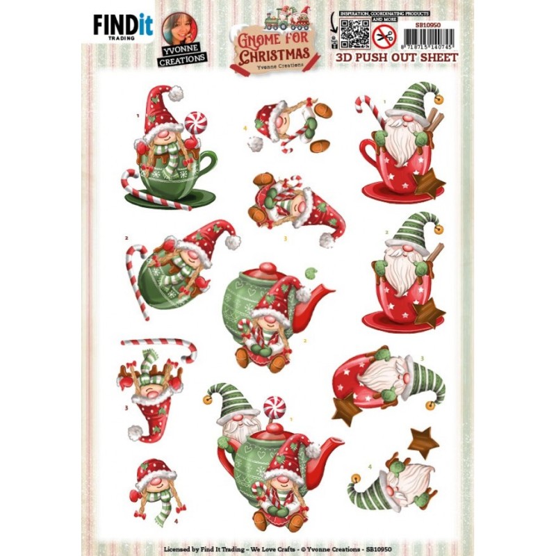 (SB10950)3D Push Out - Yvonne Creations - Gnome for Christmas - Gnome Tea