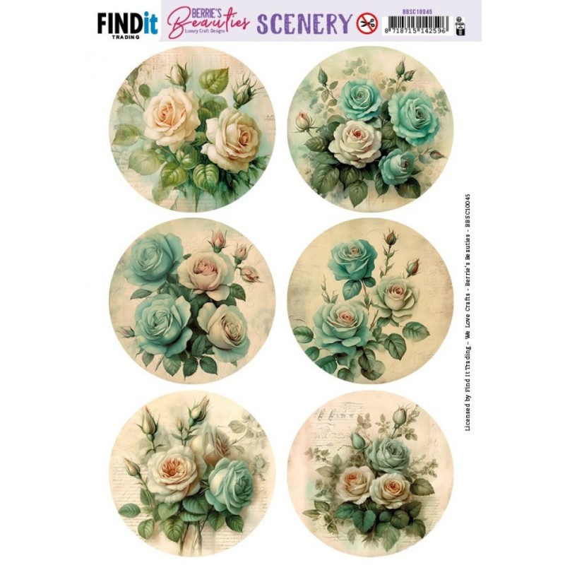 (BBSC10045)Push-Out Scenery - Berries Beauties - Blue Roses - Round