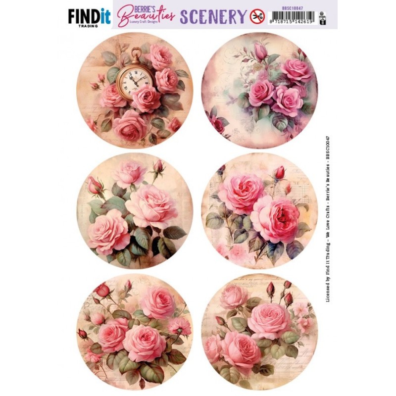 (BBSC10047)Push-Out Scenery - Berries Beauties - Pink Roses - Round