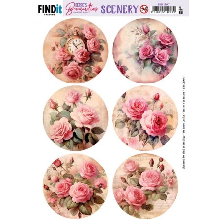 (BBSC10047)Push-Out Scenery - Berries Beauties - Pink Roses - Round