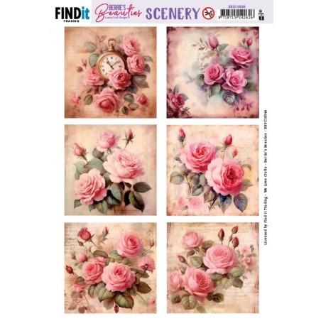 (BBSC10048)Push-Out Scenery - Berries Beauties - Pink Roses - Square