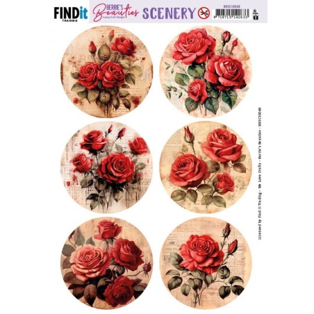 (BBSC10049)Push-Out Scenery - Berries Beauties - Red Roses - Round