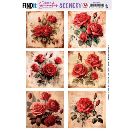 (BBSC10050)Push-Out Scenery - Berries Beauties - Red Roses - Square